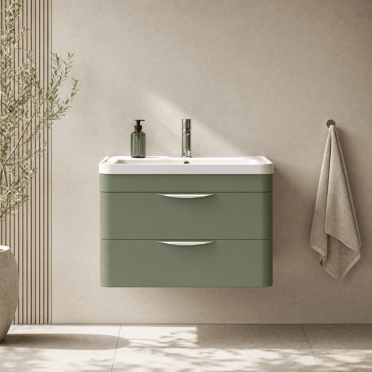[BFWA805] Aldershawe Modern 2-Drawer Wall Hung Vanity Unit with Polymarble Basin, Choice of Size and Colour - Silo