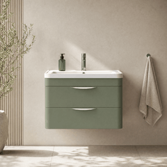 [BFWA805] Aldershawe Modern 2-Drawer Wall Hung Vanity Unit with Polymarble Basin, Choice of Size and Colour - Silo