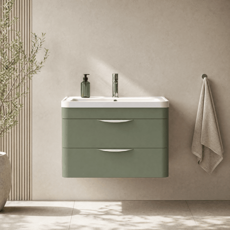 [BFWA805] Aldershawe Modern 2-Drawer Wall Hung Vanity Unit with Polymarble Basin, Choice of Size and Colour - Silo