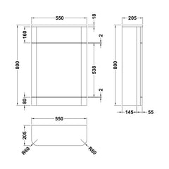 [BFWA841] Aldershawe Modern Floor Standing Soft Square WC Toilet Unit – 550mm - Technical Drawing