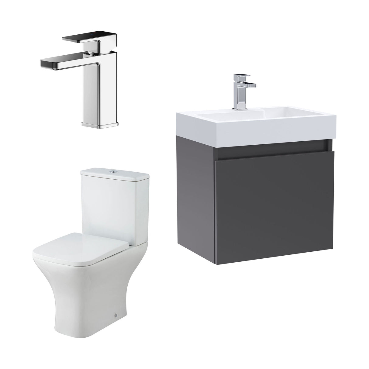 [BFZCH006] Cloakroom Suite - Vanity Unit, Tap and Toilet - Grey/Chrome - Cutout