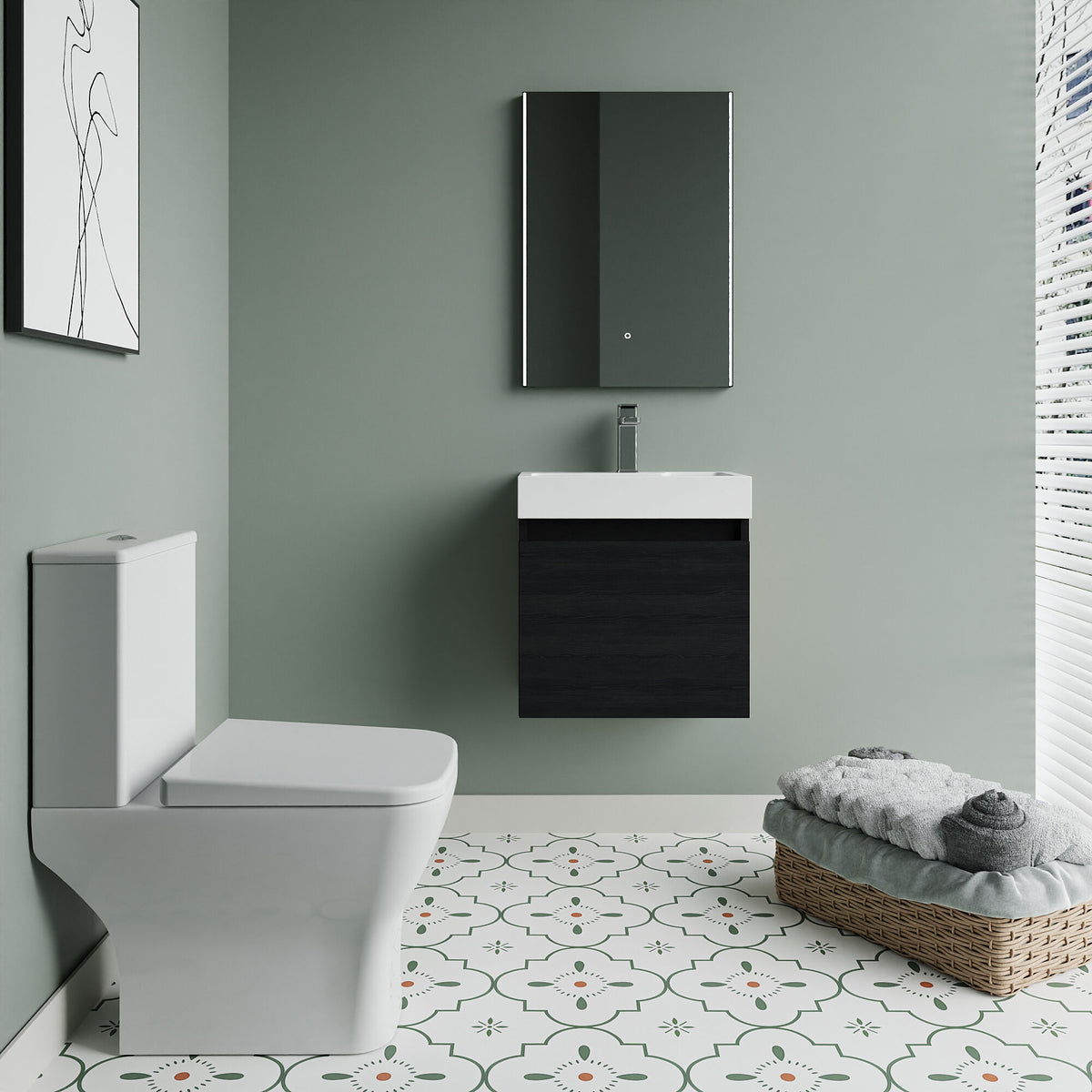 [BFZCH013] Cloakroom Suite - Slimline Vanity Unit, Tap and Toilet - Charcoal Black/Chrome - Lifestyle 1