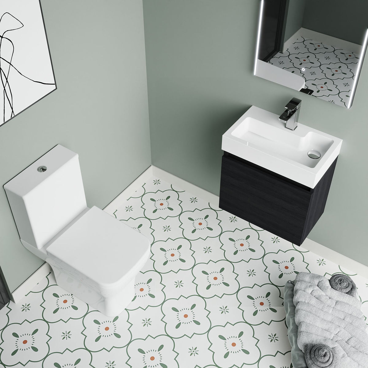[BFZCH013] Cloakroom Suite - Slimline Vanity Unit, Tap and Toilet - Charcoal Black/Chrome - Lifestyle 2