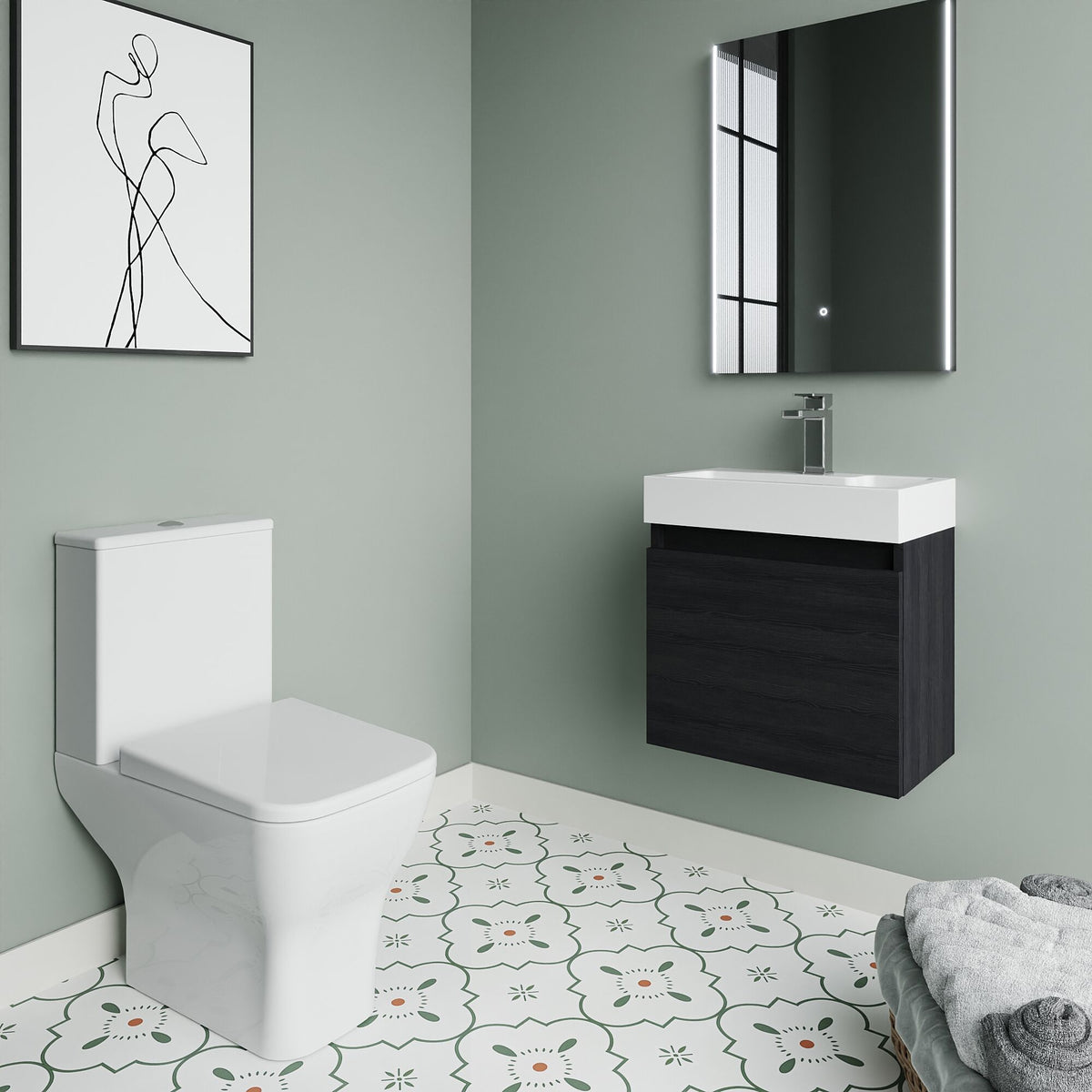 [BFZCH013] Cloakroom Suite - Slimline Vanity Unit, Tap and Toilet - Charcoal Black/Chrome - Lifestyle 3