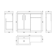 [BFZLE001] Level Bathroom Bundle Floor Standing Vanity Basin and WC Unit with Pan, Seat and Cistern - Left Hand - Gloss White - Balterley - Technical Drawing