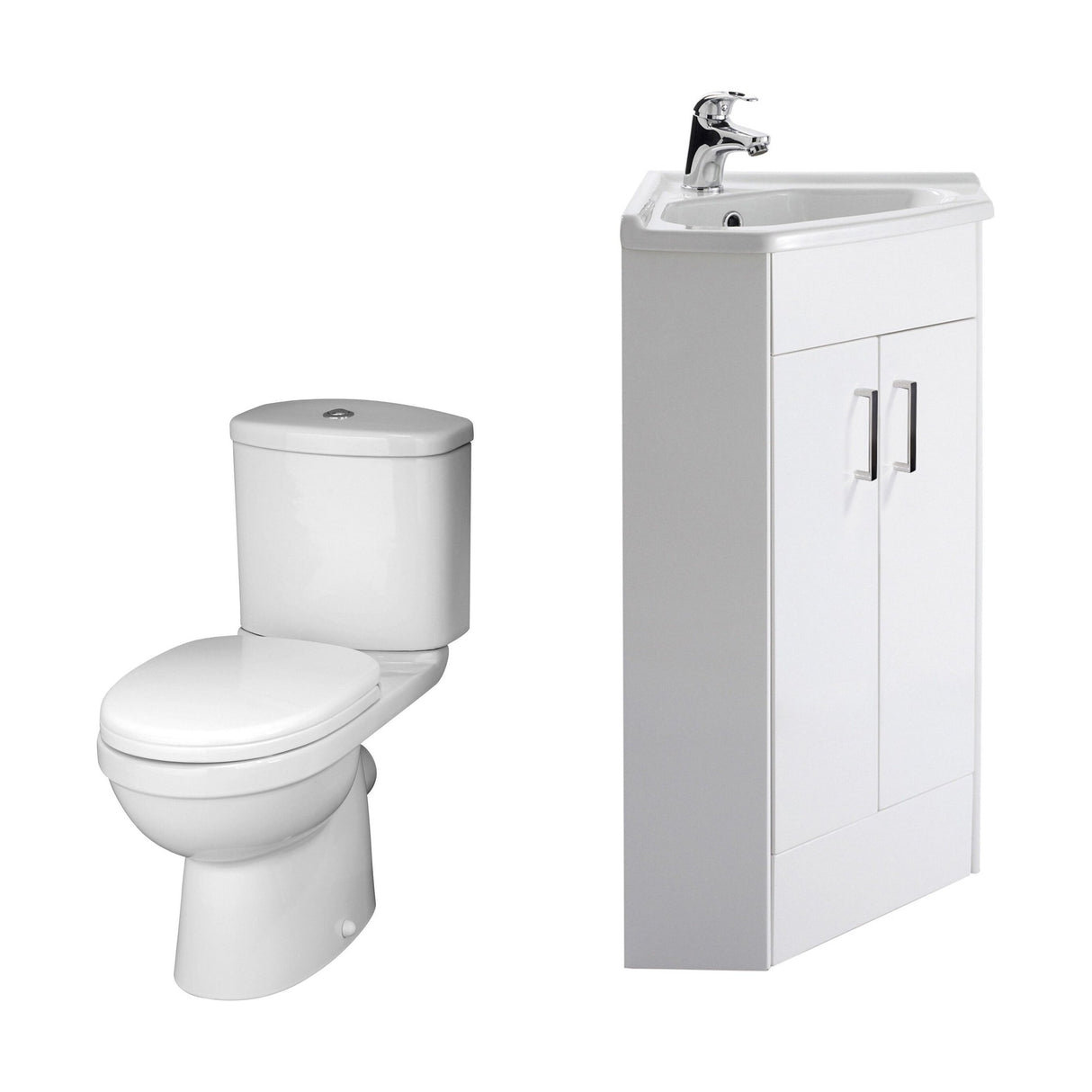 [BFZOR001] Bathroom Floor Standing Corner Vanity Unit and Toilet Set - White - Cutout
