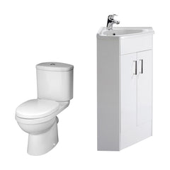 [BFZOR001] Bathroom Floor Standing Corner Vanity Unit and Toilet Set - White - Cutout