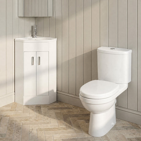[BFZOR001] Bathroom Floor Standing Corner Vanity Unit and Toilet Set - White - Silo