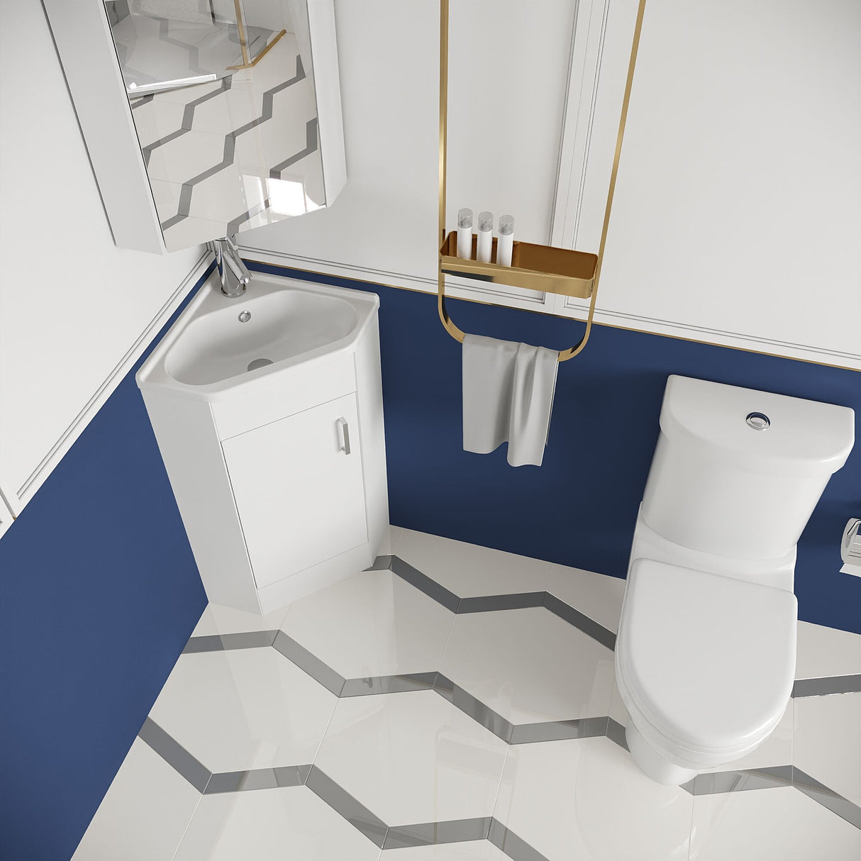 [BFZOR002] Bathroom Corner Vanity Unit and Toilet Set - White - Lifestyle 2