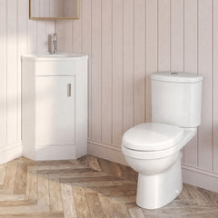 [BFZOR002] Bathroom Corner Vanity Unit and Toilet Set - White - Silo