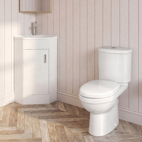 [BFZOR002] Bathroom Corner Vanity Unit and Toilet Set - White - Silo