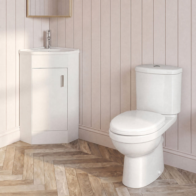 [BFZOR002] Bathroom Corner Vanity Unit and Toilet Set - White - Silo