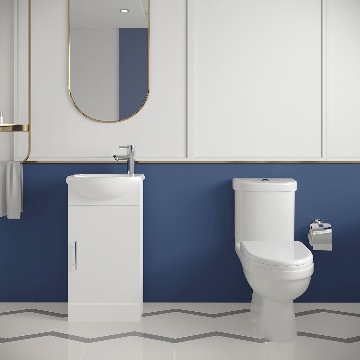 [BFZOR003] Cloakroom Suite - Vanity Unit, Toilet and Toilet Seat - Gloss White - Lifestyle 1