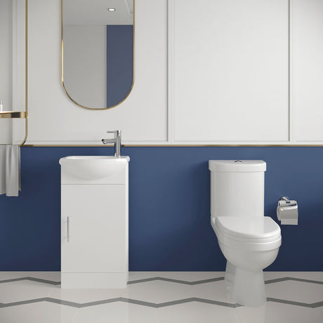 [BFZOR003] Cloakroom Suite - Vanity Unit, Toilet and Toilet Seat - Gloss White - Lifestyle 1