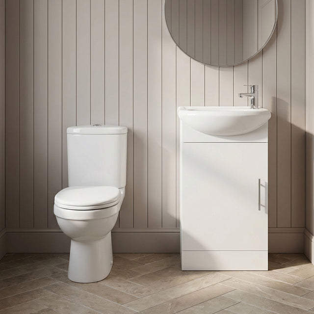 [BFZOR003] Cloakroom Suite - Vanity Unit, Toilet and Toilet Seat - Gloss White - Silo