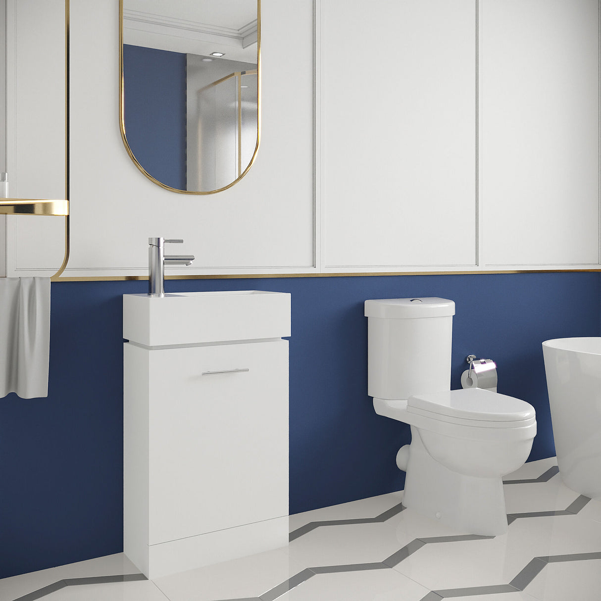 [BFZOR004] Cloakroom Suite - Floor Standing Vanity and Toilet Set - Gloss White - Lifestyle 3