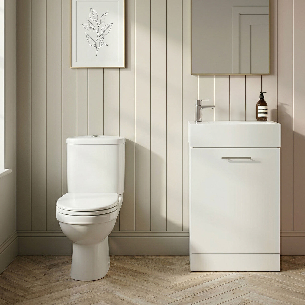 [BFZOR004] Cloakroom Suite - Floor Standing Vanity and Toilet Set - Gloss White - Silo