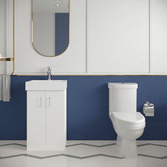 [BFZOR005] Cloakroom Suite - Floor Standing Vanity Basin Unit, Toilet and Seat - Gloss White - Lifestyle 1