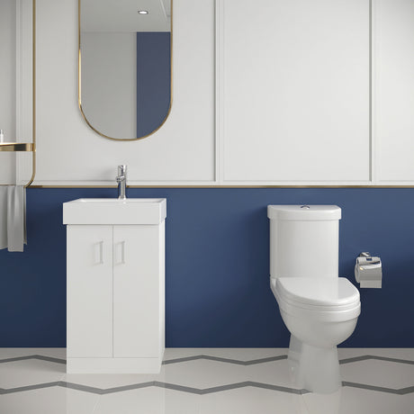 [BFZOR005] Cloakroom Suite - Floor Standing Vanity Basin Unit, Toilet and Seat - Gloss White - Lifestyle 1