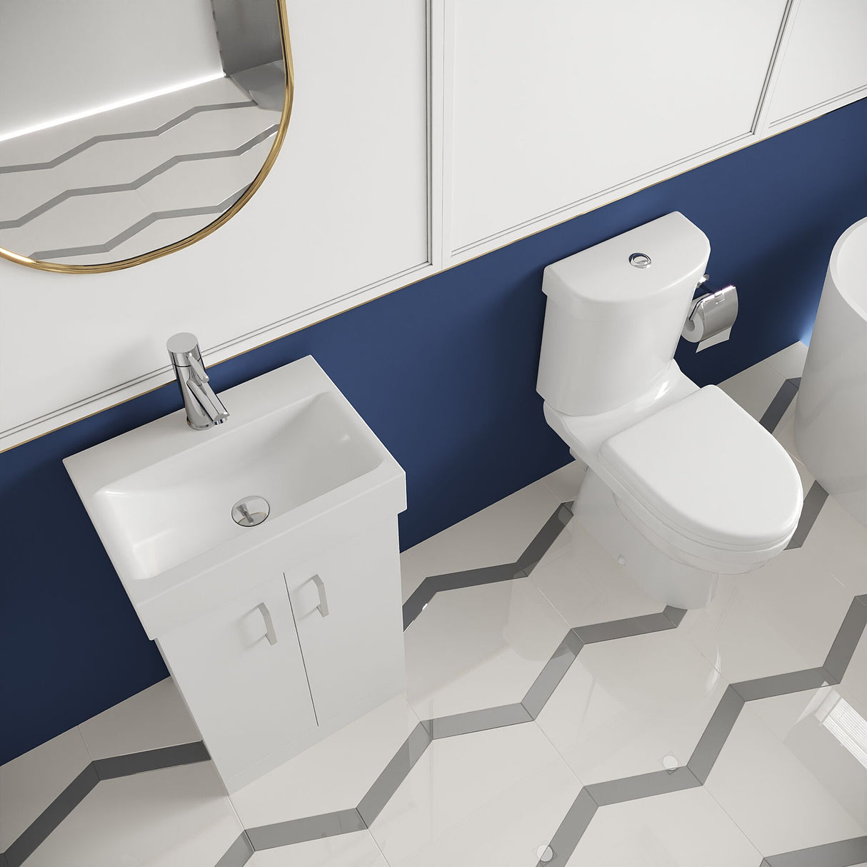 [BFZOR005] Cloakroom Suite - Floor Standing Vanity Basin Unit, Toilet and Seat - Gloss White - Lifestyle 2