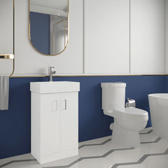 [BFZOR005] Cloakroom Suite - Floor Standing Vanity Basin Unit, Toilet and Seat - Gloss White - Lifestyle 3