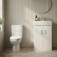 [BFZOR005] Cloakroom Suite - Floor Standing Vanity Basin Unit, Toilet and Seat - Gloss White - Silo