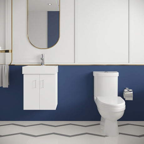 [BFZOR006] Orbit Cloakroom Bundle - Wall Hung Vanity Basin Unit, Toilet Pan, Cistern & Seat (Tap Not Included) - Gloss White - Balterley - Lifestyle 1