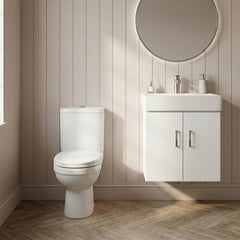 [BFZOR006] Orbit Cloakroom Bundle - Wall Hung Vanity Basin Unit, Toilet Pan, Cistern & Seat (Tap Not Included) - Gloss White - Balterley - Silo