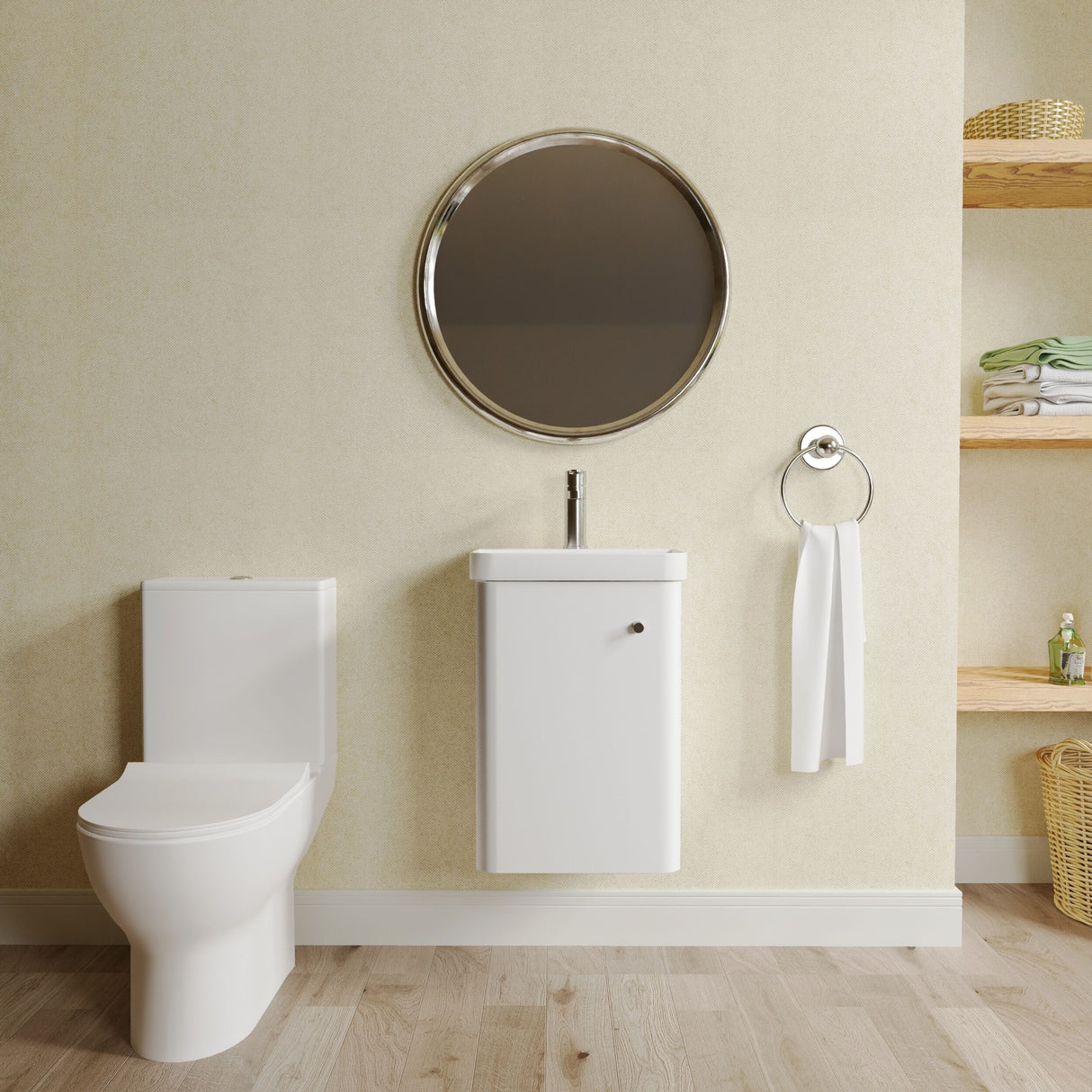 [BFZRC001] Flashbrook Wall Hung Cloakroom Set, Vanity Basin Unit, Toilet & Mono Basin Mixer Tap - Lifestyle 1