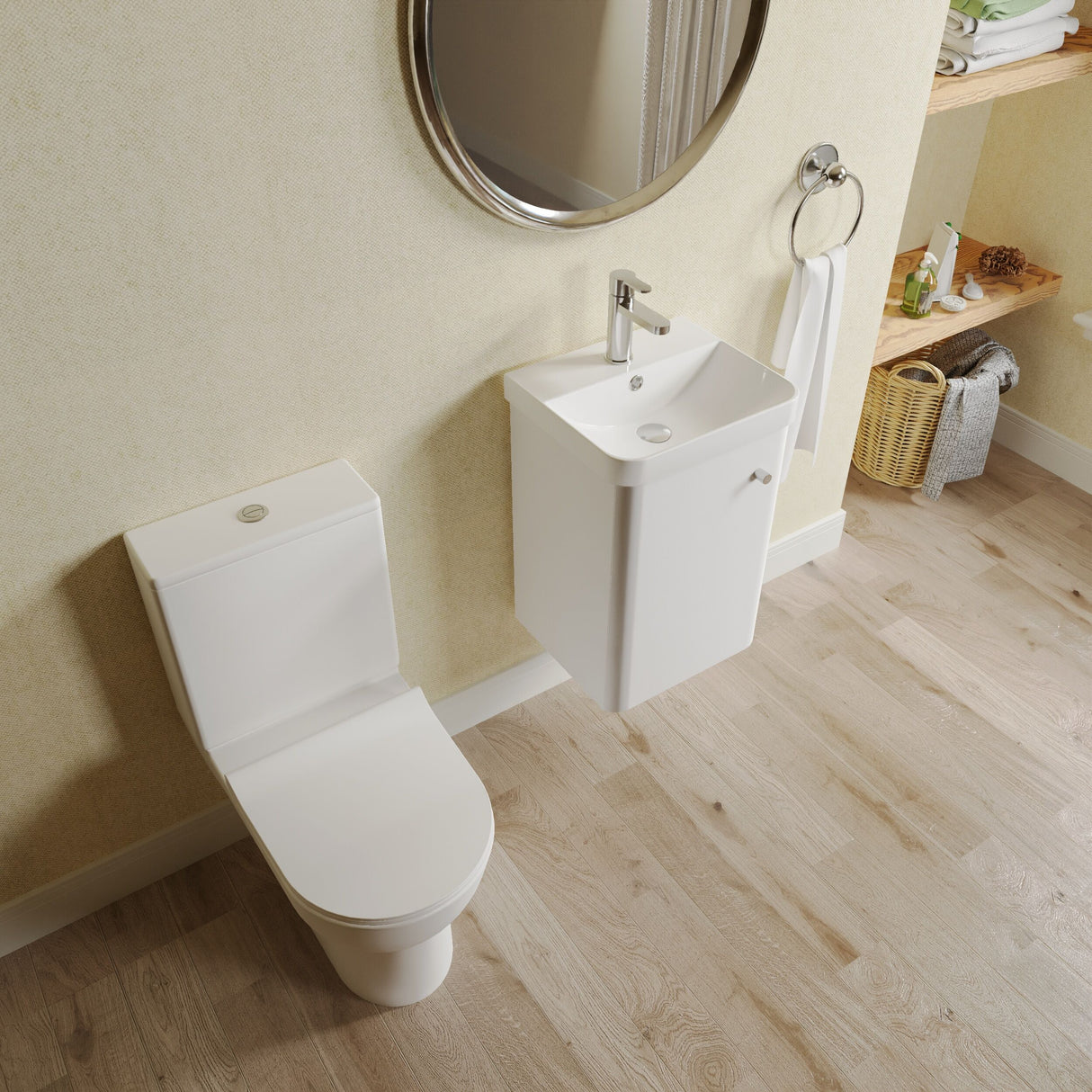 [BFZRC001] Flashbrook Wall Hung Cloakroom Set, Vanity Basin Unit, Toilet & Mono Basin Mixer Tap - Lifestyle 2