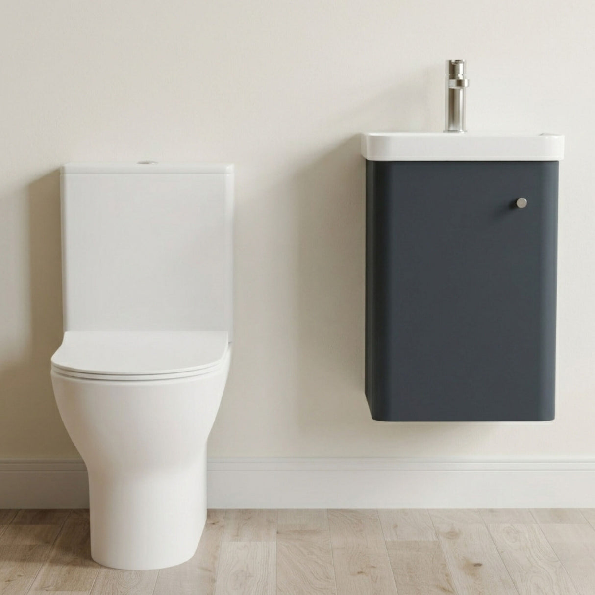 [BFZRC002] Flashbrook Wall Hung Cloakroom Set, Vanity Basin Unit, Toilet & Mono Basin Mixer Tap - Silo