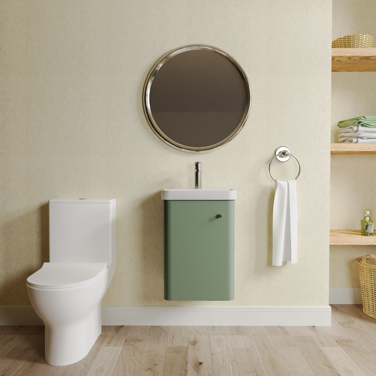[BFZRC003] Flashbrook Wall Hung Cloakroom Set, Vanity Basin Unit, Toilet & Mono Basin Mixer Tap - Lifestyle 1