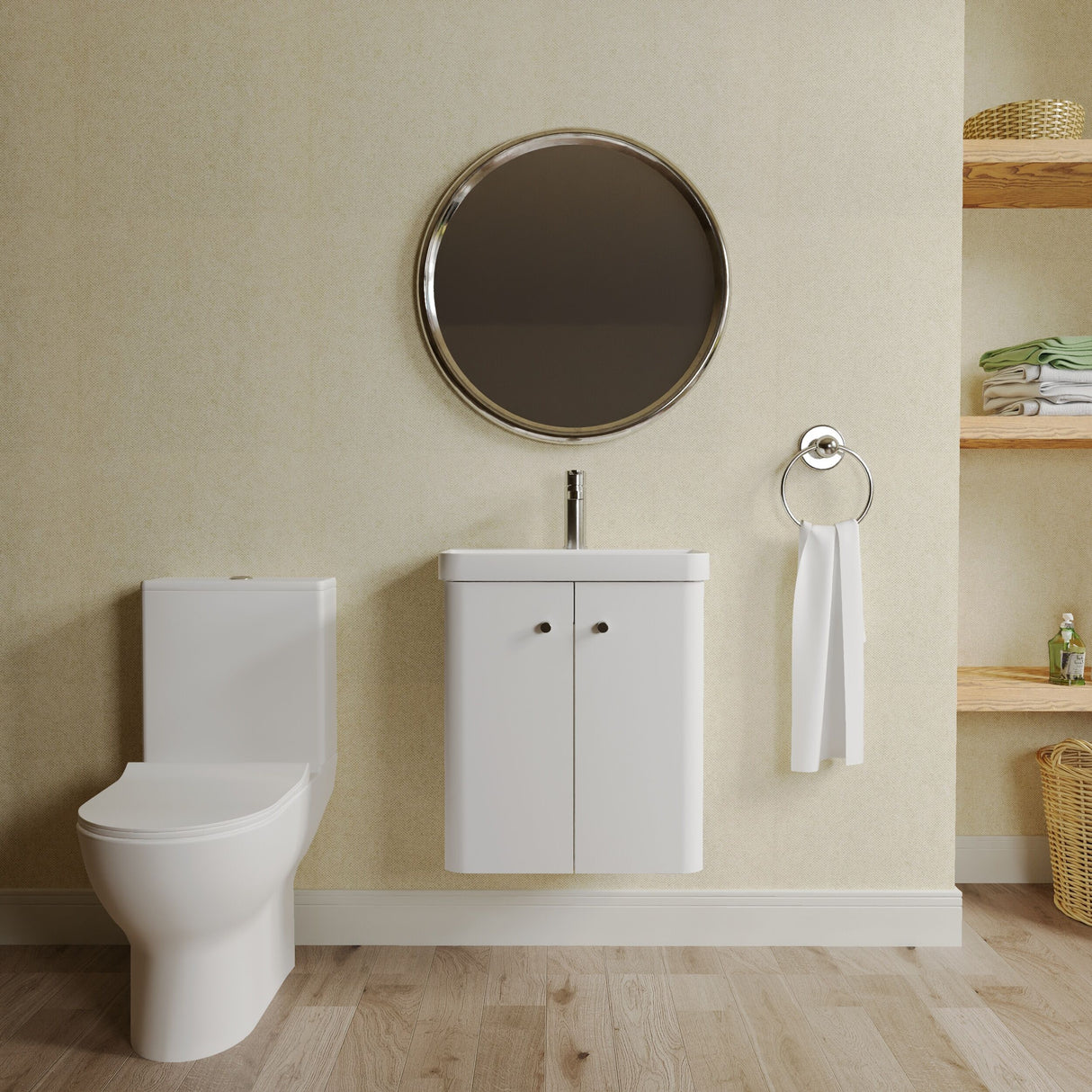 [BFZRC004] Flashbrook Wall Hung Cloakroom Set, Vanity Basin Unit, Toilet & Mono Basin Mixer Tap - Lifestyle 1