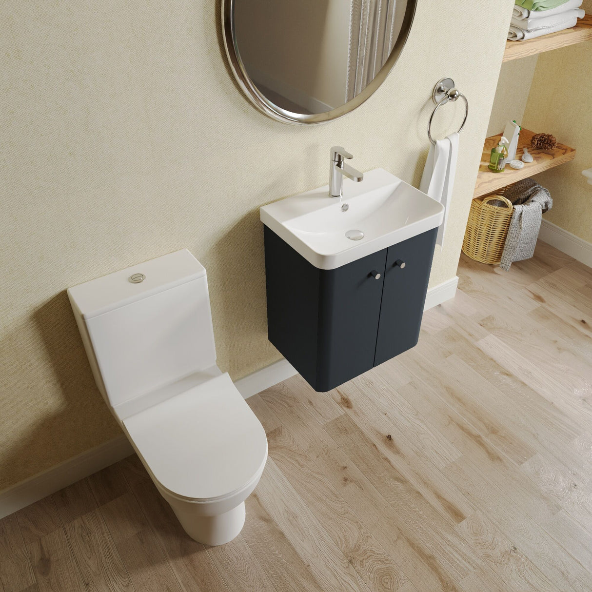 [BFZRC005] Flashbrook Wall Hung Cloakroom Set, Vanity Basin Unit, Toilet & Mono Basin Mixer Tap - Lifestyle 2