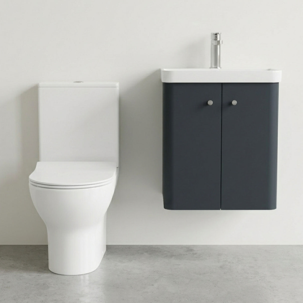 [BFZRC005] Flashbrook Wall Hung Cloakroom Set, Vanity Basin Unit, Toilet & Mono Basin Mixer Tap - Silo