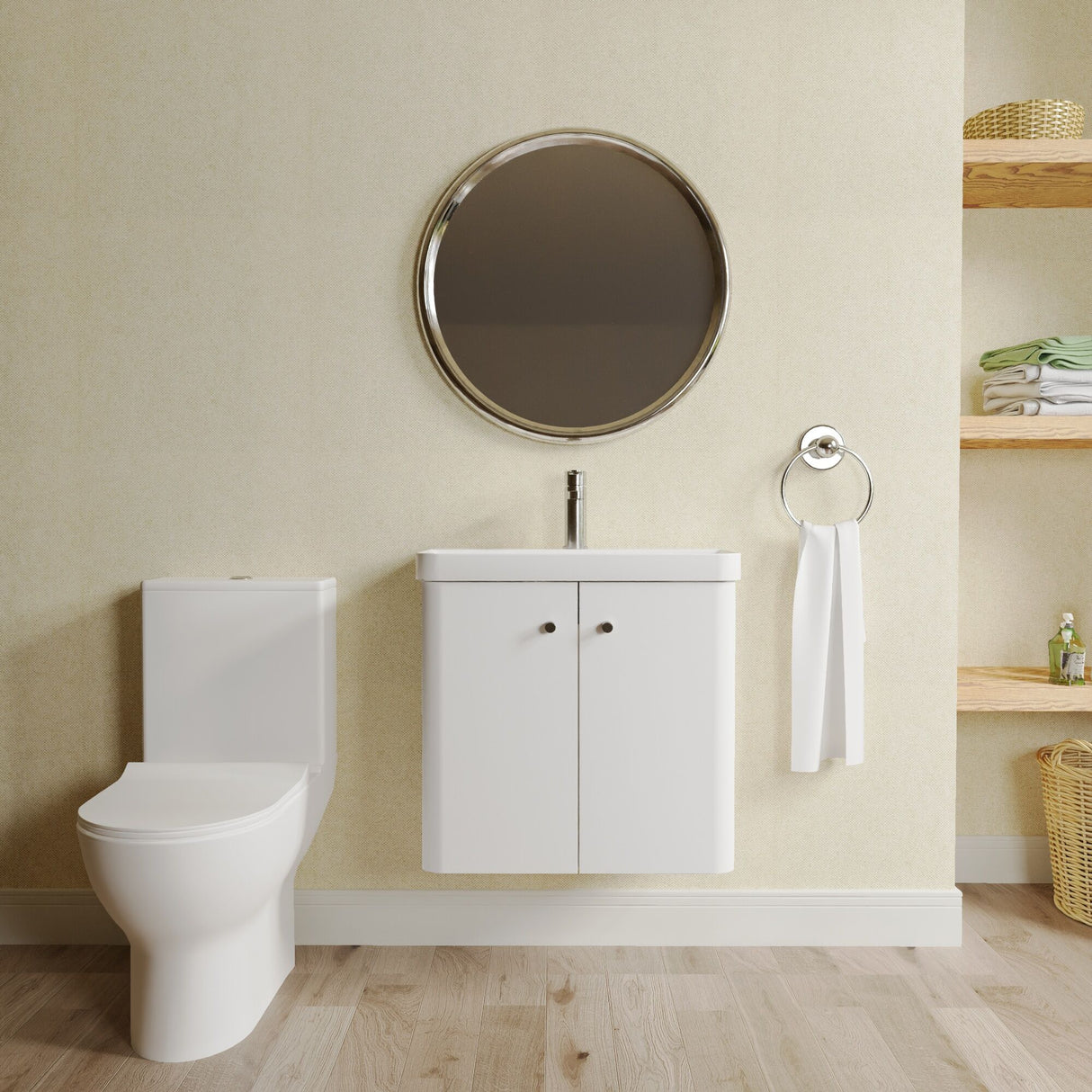 [BFZRC007] Flashbrook Wall Hung Cloakroom Set, Vanity Basin Unit, Toilet & Mono Basin Mixer Tap - Lifestyle 1