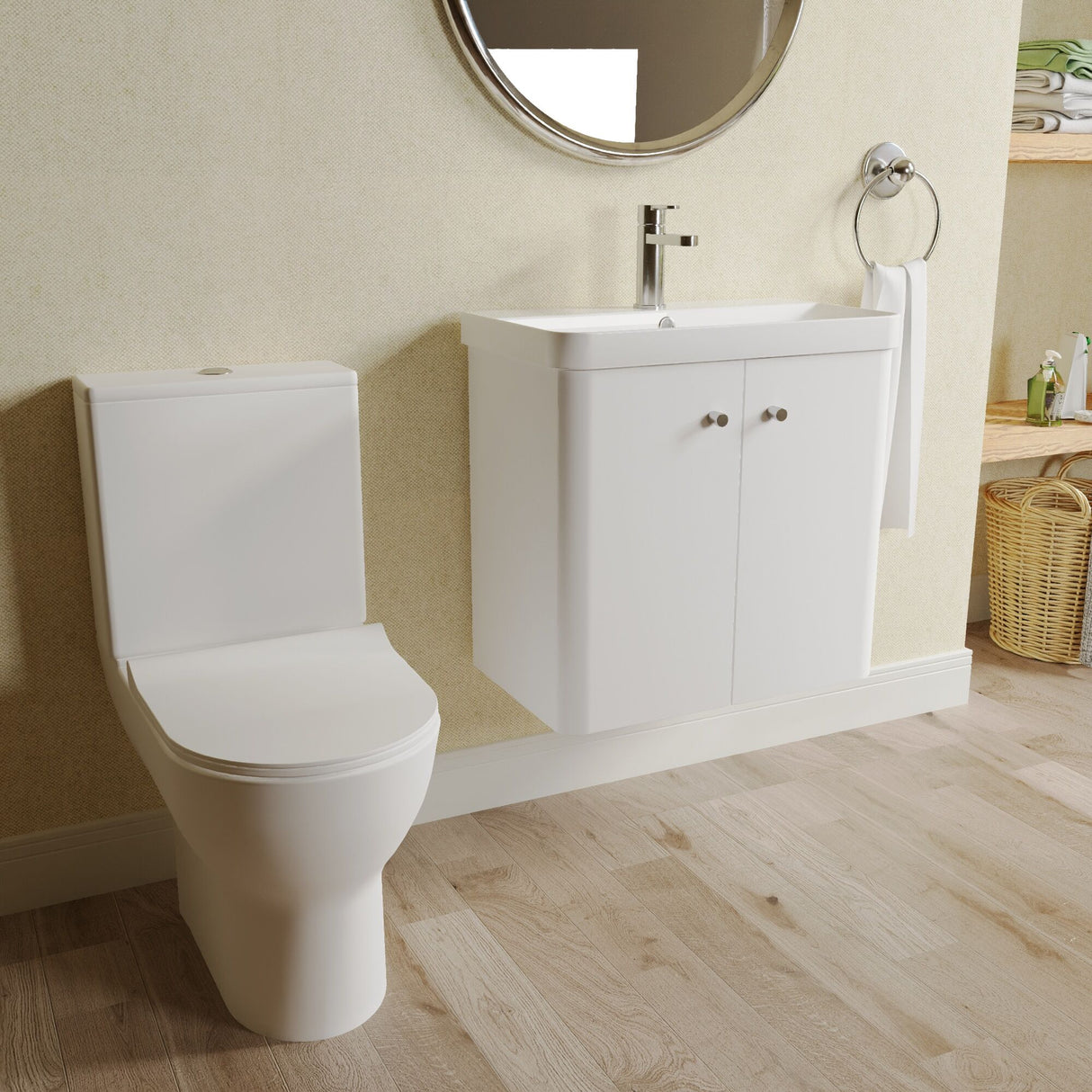 [BFZRC007] Flashbrook Wall Hung Cloakroom Set, Vanity Basin Unit, Toilet & Mono Basin Mixer Tap - Lifestyle 3