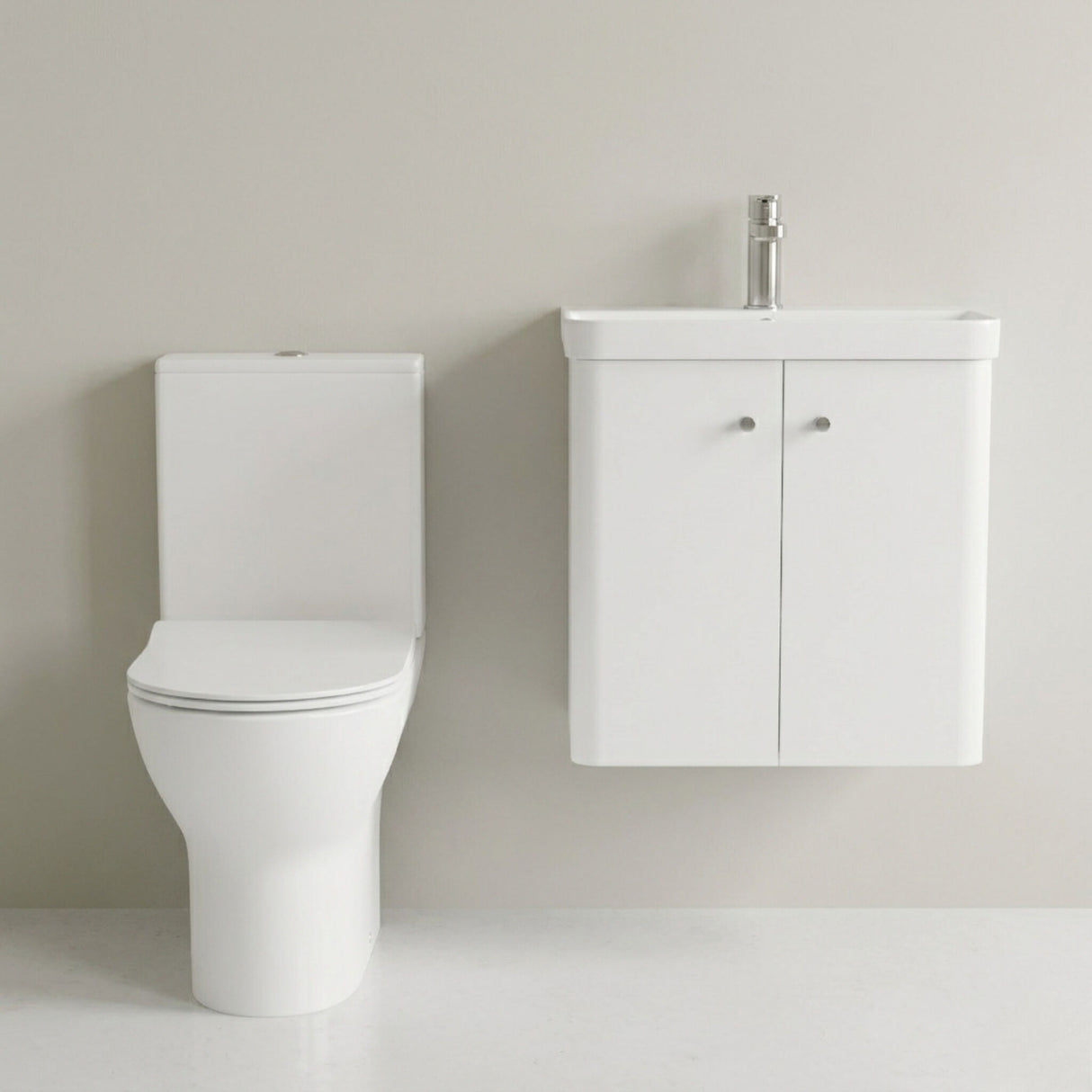 [BFZRC007] Flashbrook Wall Hung Cloakroom Set, Vanity Basin Unit, Toilet & Mono Basin Mixer Tap - Silo