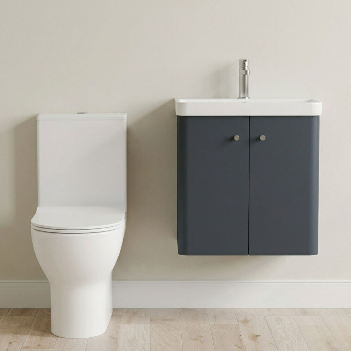[BFZRC008] Flashbrook Wall Hung Cloakroom Set, Vanity Basin Unit, Toilet & Mono Basin Mixer Tap - Silo