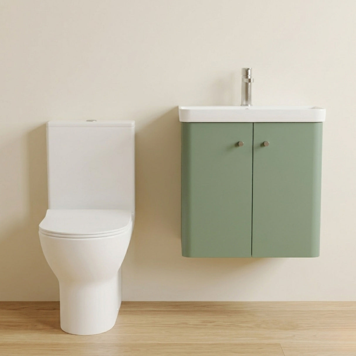 [BFZRC009] Flashbrook Wall Hung Cloakroom Set, Vanity Basin Unit, Toilet & Mono Basin Mixer Tap - Silo
