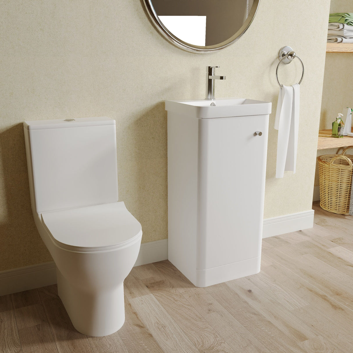 [BFZRC010] Flashbrook Floor Standing Cloakroom Set, Vanity Basin Unit, Toilet & Mini Mono Basin Mixer Tap - Lifestyle 3