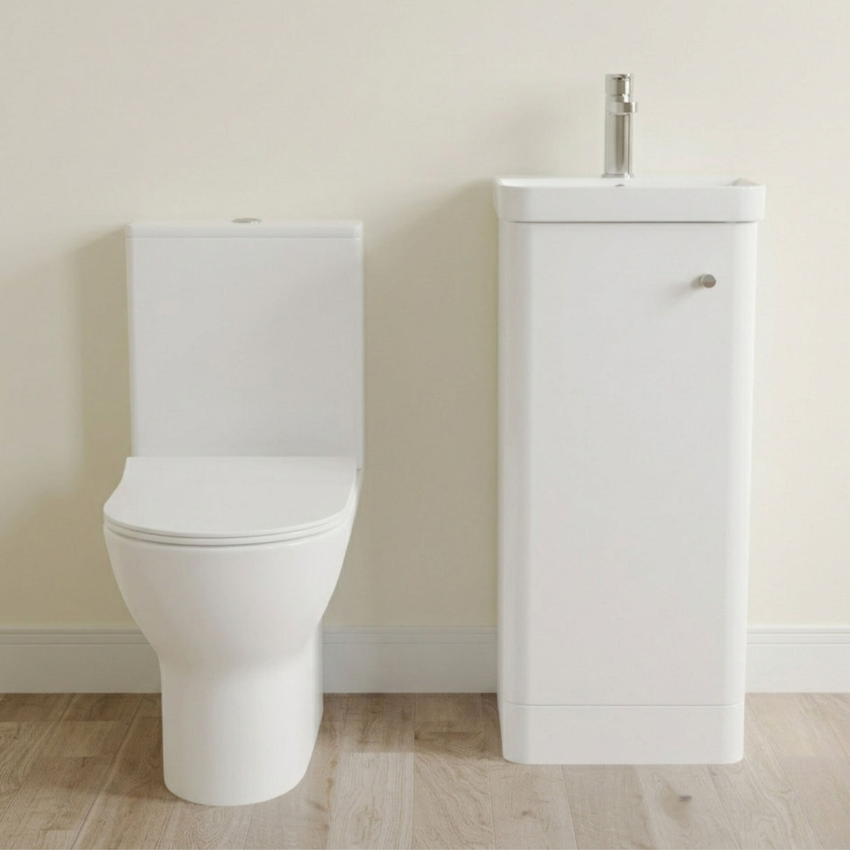 [BFZRC010] Flashbrook Floor Standing Cloakroom Set, Vanity Basin Unit, Toilet & Mini Mono Basin Mixer Tap - Silo