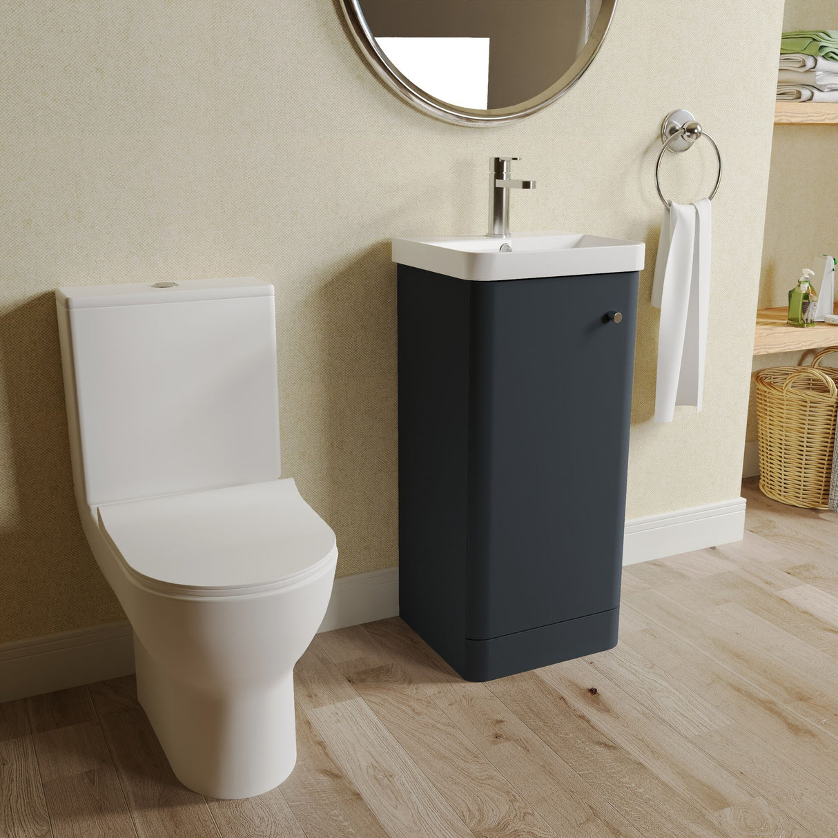[BFZRC011] Flashbrook Floor Standing Cloakroom Set, Vanity Basin Unit, Toilet & Mini Mono Basin Mixer Tap - Lifestyle 3