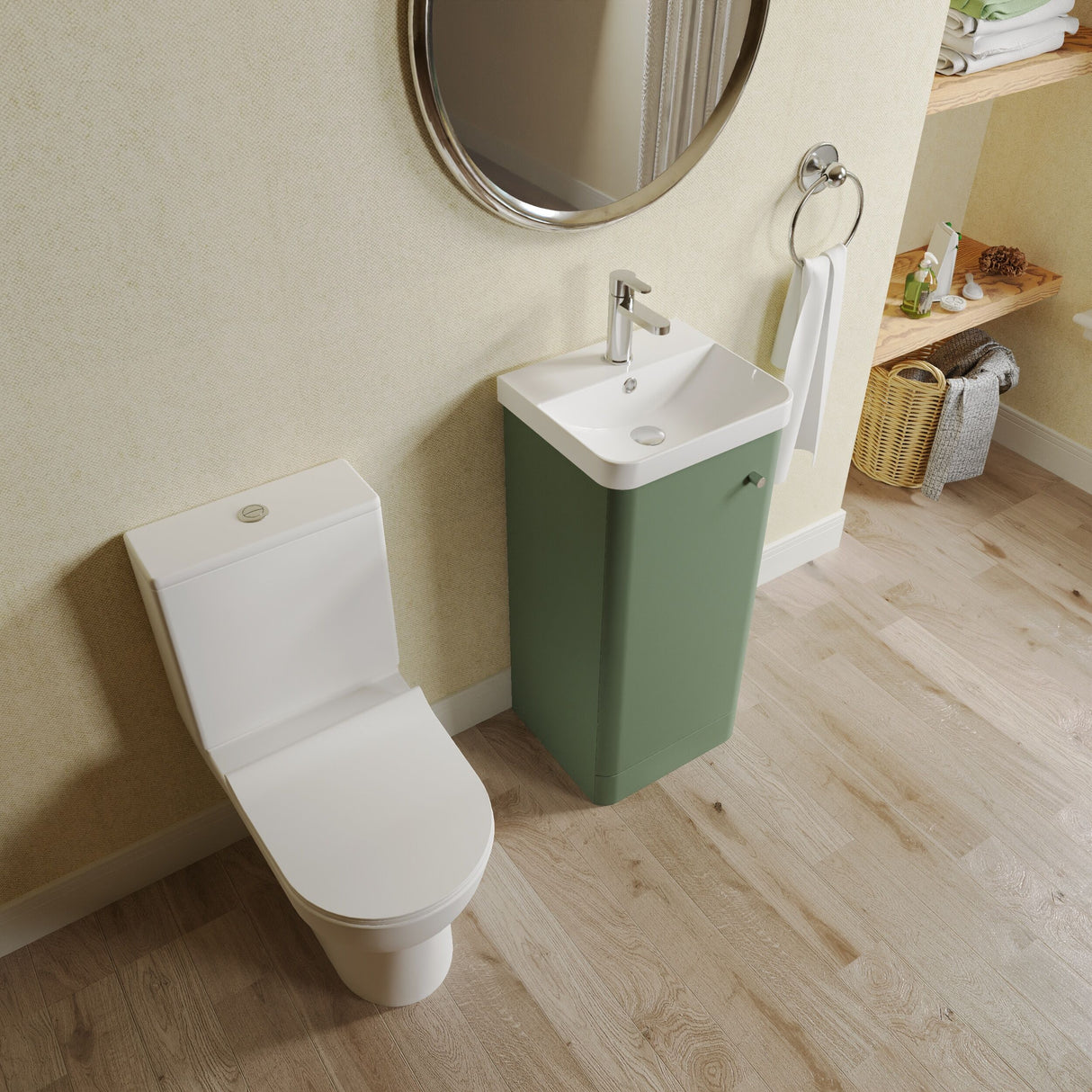 [BFZRC012] Flashbrook Floor Standing Cloakroom Set, Vanity Basin Unit, Toilet & Mini Mono Basin Mixer Tap - Lifestyle 2