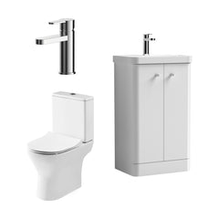 [BFZRC013] Flashbrook Floor Standing Cloakroom Set, Vanity Basin Unit, Toilet & Mini Mono Basin Mixer Tap - Cutout