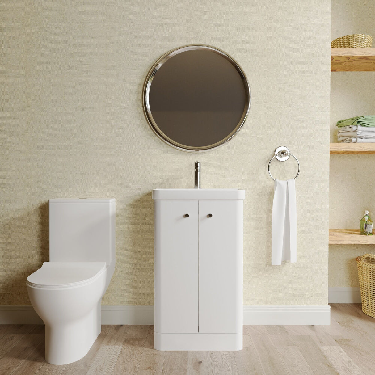 [BFZRC013] Flashbrook Floor Standing Cloakroom Set, Vanity Basin Unit, Toilet & Mini Mono Basin Mixer Tap - Lifestyle 1