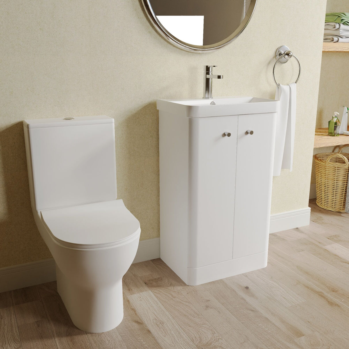 [BFZRC013] Flashbrook Floor Standing Cloakroom Set, Vanity Basin Unit, Toilet & Mini Mono Basin Mixer Tap - Lifestyle 3