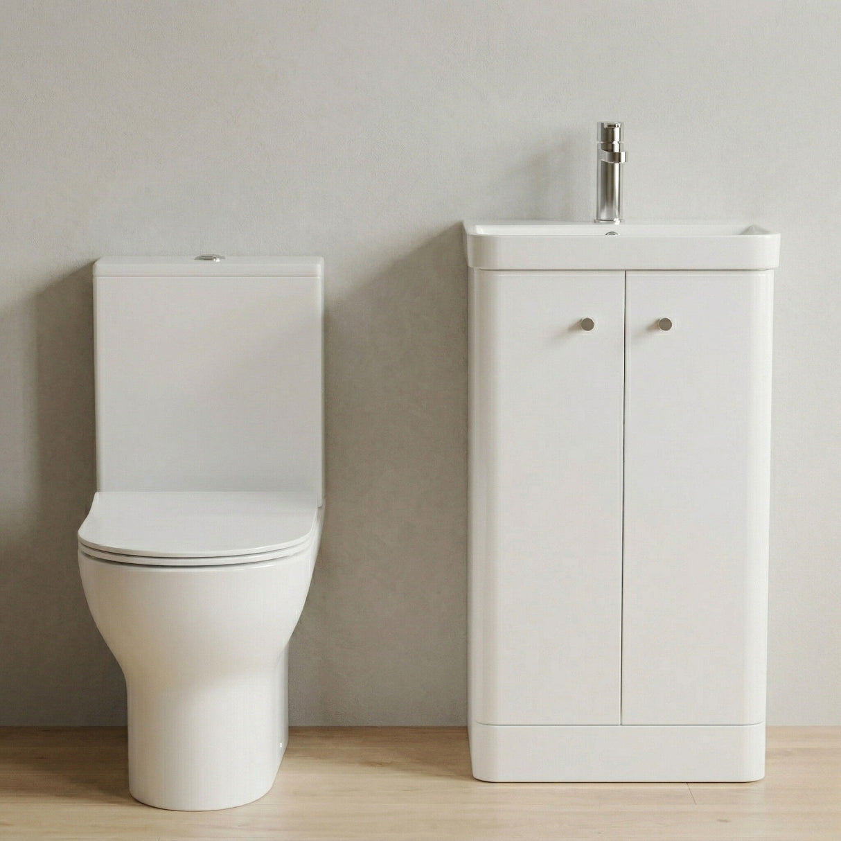 [BFZRC013] Flashbrook Floor Standing Cloakroom Set, Vanity Basin Unit, Toilet & Mini Mono Basin Mixer Tap - Silo