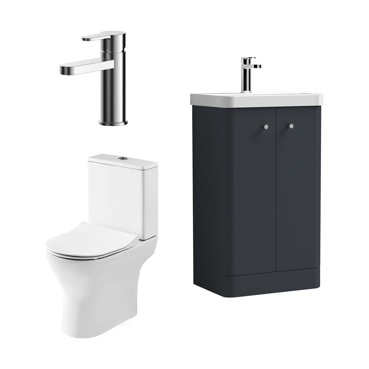 [BFZRC014] Flashbrook Floor Standing Cloakroom Set, Vanity Basin Unit, Toilet & Mini Mono Basin Mixer Tap - Cutout