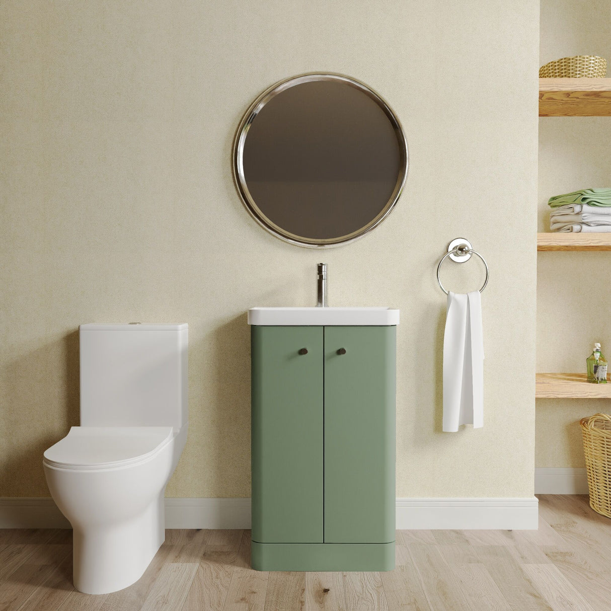 [BFZRC015] Flashbrook Floor Standing Cloakroom Set, Vanity Basin Unit, Toilet & Mini Mono Basin Mixer Tap - Lifestyle 1